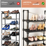 LANTEFUL Tall Shoe Rack 8 Tiers, 16-20 Pairs Shoe and Boots Organizer Storage Sturdy Shoe Shelf, Narrow Vertical Shoe Rack for Entryway, Closet, Metal Shoe Organizer with 5 Hooks LANTEFUL