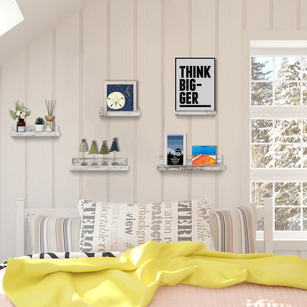 Walasis Rustic Shelves Wall-Mounted Distressed White - Farmhouse Wall Shelves 15.8 inch Wood Wall Decor Decorative Small Floating Ledge Shelf for Bedroom Living Room Walasis