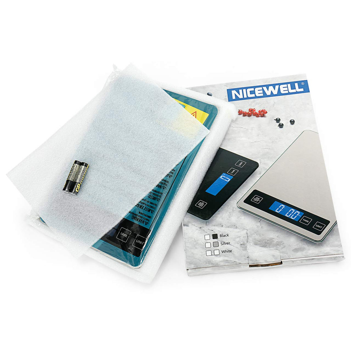 Nicewell Food Scale, 22lb Digital Kitchen Scale Weight Grams and oz for Cooking Baking, 1g/0.1oz Precise Graduation, Stainless Steel and Tempered Glass (Ash Silver) Nicewell