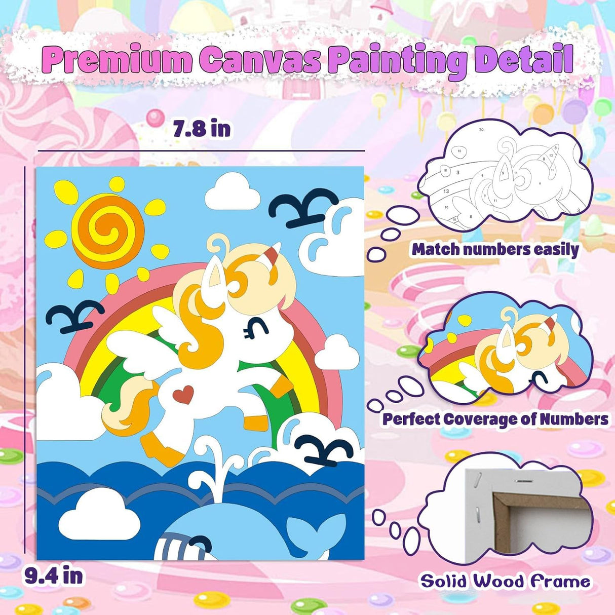 Wings Giant Unicorn Paint by Numbers Kit for Kids and Adults, 3 Pack Framed Canvas Painting Kit with Hooks, Arts and Crafts Unicorn Gift for Girls Birthday, Art Supplies Girls Ages 8-12 Wings Giant