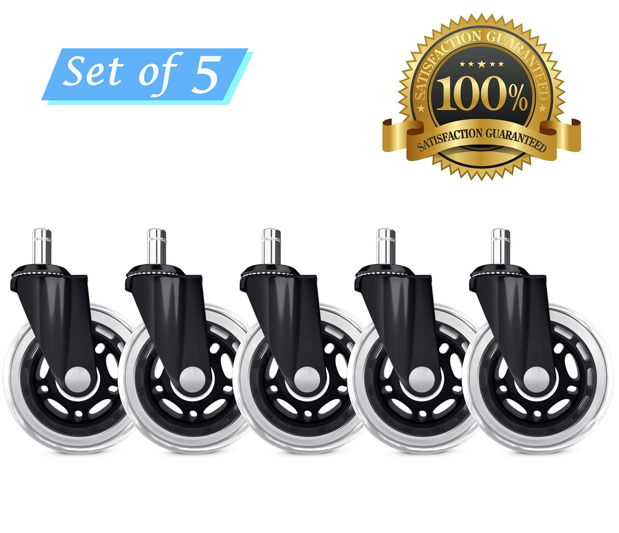Office Chair Caster Wheels Set of 5 Heavy Duty & Safe for All Floors Including Hardwood 3" Rubber Replacement for Desk Floor Mats BF BRIGHTFIELD