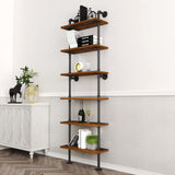 HOMEKAYT Industrial Pipe Shelf Rustic Wood Wall Shelf Ladder Bookshelf Wall Mounted Storage Decor Shelf for Home, Office, Living Room(6-Tier)-Black HOMEKAYT