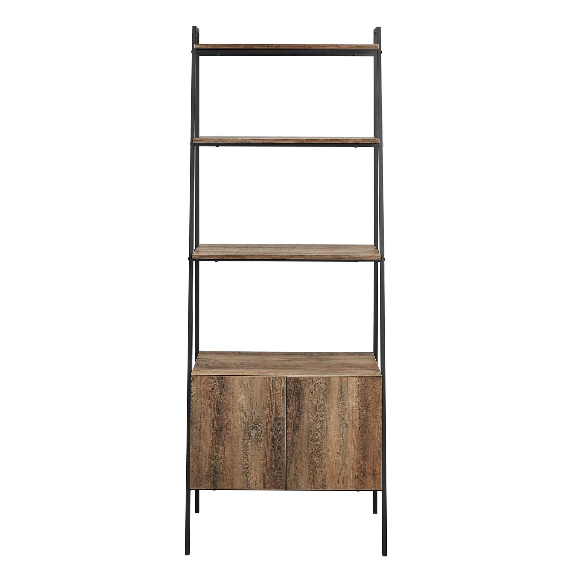 Industrial Modern Ladder Bookcase with Cabinet in Reclaimed Barnwood by Walker Edison - WoodArtSupply