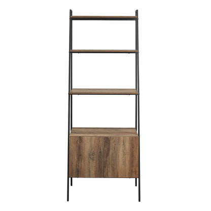 Industrial Modern Ladder Bookcase with Cabinet in Reclaimed Barnwood by Walker Edison - WoodArtSupply