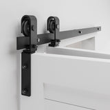 BONIKLUBA 40" Bi-folding Sliding Barn Door Hardware Kit for 2 Doors,Smoothly&Quietly,Black Track J Shape Roller-[Doors not included] BONIKLUBA