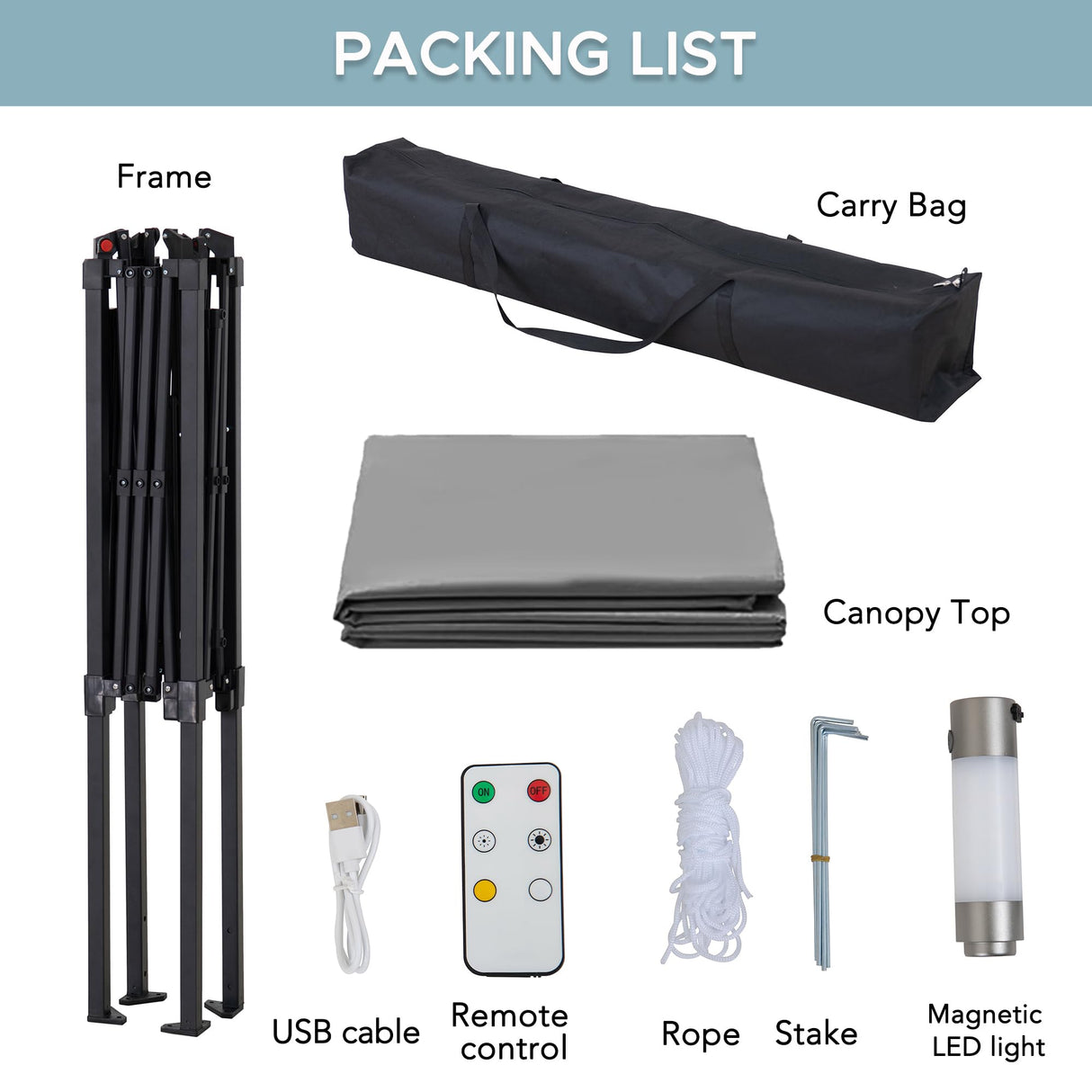 SUNJOY 5 x 8 ft. Grill Gazebo Pop Up Double Tiered Outdoor Gazebo Standing-Height Canopy with Magnetic LED Light, Adjustable Ceiling Height, for BBQ,Picnics, Outdoor Events, Gray Sunjoy