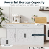 SUNLEI Buffet Cabinet with Storage, Farmhouse Storage Cabinet with 4 Doors and 3 Drawers, Coffee Bar Station Wood Buffet Table with Adjustable Shelf for Living Room, White SUNLEI
