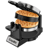 Cnydltt Double Waffle Maker, 1400W Rotating Belgian Waffle Iron with Nonstick Plates, 180° Flip, 8-Slice, Removable Drip Tray, Locking Lid & Cool Touch Handles, Stainless, Black Cnydltt