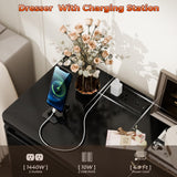 Upgraded 6 Drawer Black Dresser for Bedroom, 47.2" Long Chest of Drawers with Charging Station & LED Lights, Wooden Storage Cabinet Dresser for Closet,Modern TV Stand with Deep Drawers Loomie