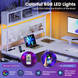 Flycity Electric L Shaped Standing Desk Adjustable Height, 67" x 47" Corner Computer Desk with Host Shelf, Gaming Desk with LED Lights & Power Outlet, Dual Motor Home Office Desk with Storage, White Flycity