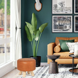 Asense Small Round Ottoman Foot Rest Stool Fabric Padded Seat Footstool Ottoman with Wooden Legs (Dark Orange,Fabric) Asense