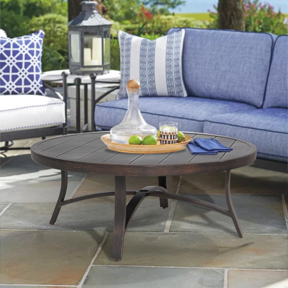 Ulax furniture 45-Inch Round Patio Coffee Table, Durable Aluminum Outdoor Side Table with Weather-Resistant Design for Garden, Deck, or Backyard Ulax furniture