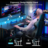 HLDIRECT 47 Inch Gaming Desk with LED Lights & Power Outlet, Computer Gamer Desk with Monitor Stand, Ergonomic Carbon Fiber Gaming Table Home Office Desk with Cup Holder, Headphone Hook & Mouse Pad HLDIRECT