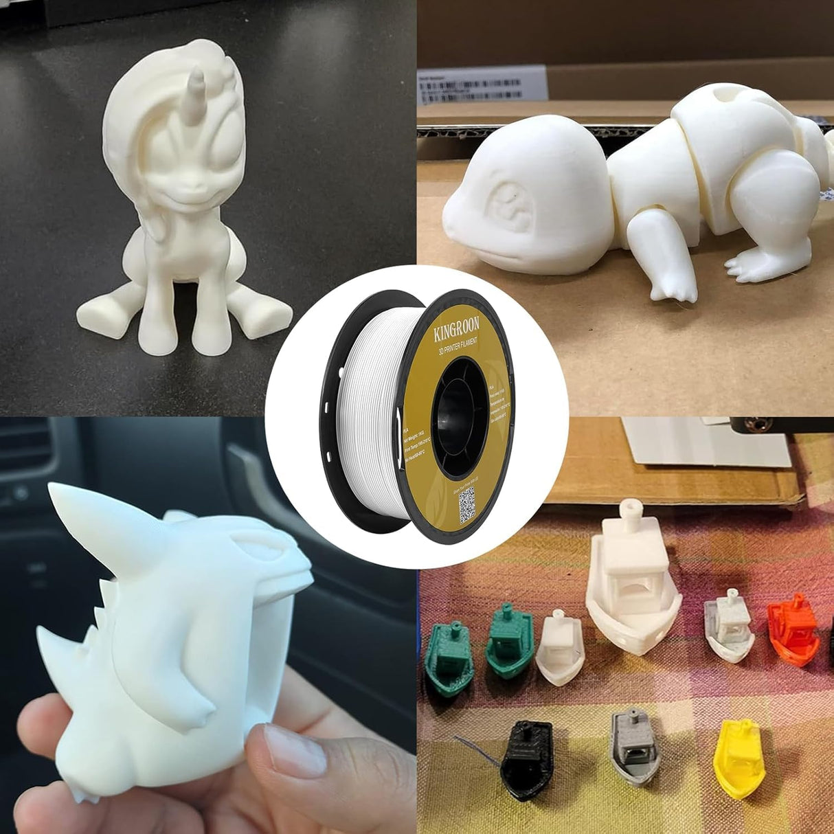 Kingroon PLA 3D Printer Filament, 10 Rolls, Dimensional Accuracy +/- 0.02 mm, 10kg Spool(22lbs), 1.75 mm，Black White Grey Red Blue Green Purple Skin Silver Yellow POJECITY