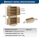 PeacefulHues 70inch Tall Kitchen Pantry, Rattan Cupboard Storage Cabinet with 1 Drawer and 6 Door Shelves for Dinning Living Room Kitchen Laundry, Natural Oak PeacefulHues