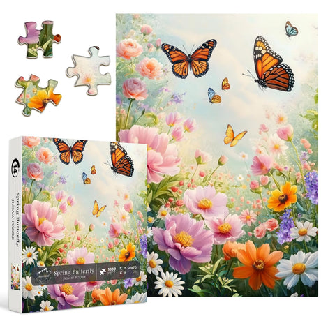 PICKFORU Flower Puzzles for Adults 1000 Pieces, Colorful Butterfly Jigsaw Puzzles Flower Garden, Vintage Difficult Spring Floral Puzzle as Home Decor PICKFORU
