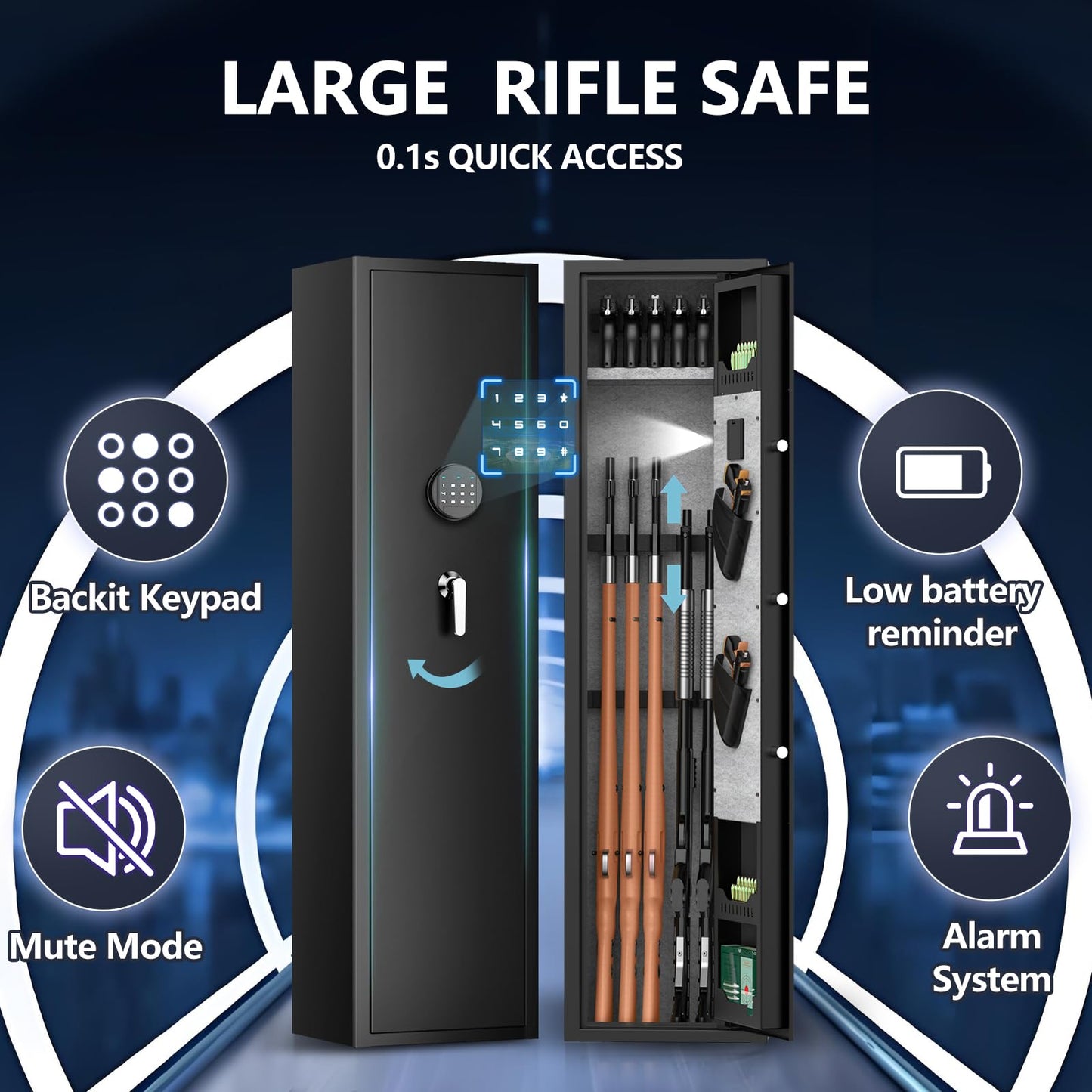 Yiosotne 3-5 Digital Large Rifle Safe for Home Rifle and Pistols,Long Gun Safe for Rifle and Shotguns,Quick Access Gun Cabinets with 3 Pistol Poushes,Gun Safes with LED &Dual Alarm