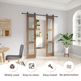 FREDBECK Double 18 x 84 inch Glass Barn Doors 36inch Barn Door with 6.6FT Hardware Kit & Handle Included,3-Panel Frosted Glass,LVL Wood Panel,Water-Proof PVC Surface,Pre-Drilled Holes,Need Assembly FREDBECK