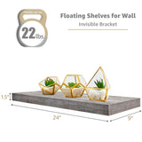 Sorbus Floating Shelves, Wall Shelves for Bedroom, Kitchen, Living Room, Bathroom Shelves Over The Toilet, Home Decor, Farmhouse, 24 x 9 Inch Wall Mounted Floating Shelves for Wall, 2 Pack Rustic Grey Sorbus