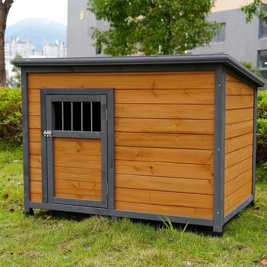 AMZOSS Large Dog House, Indoor & Outdoor Weatherproof Dog Kennel with Doors and Elevated Floor, Solid Wood Doghouse Puppy Shelter for Dogs, Cats, Small Animals, 44.2" L x 31.7" W x 30.5" H