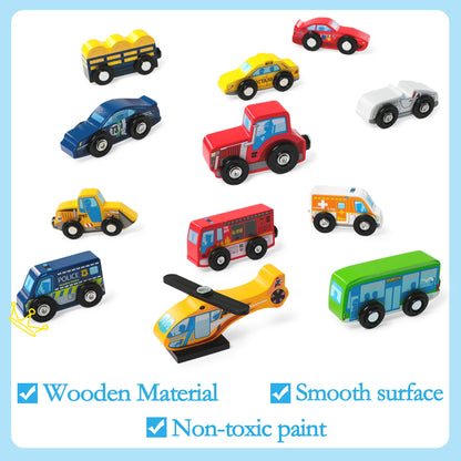 Woodenland 12pcs Wooden Train Cars, Wooden Magnetic Train Car Track, Wooden Car Toys Set for Toddlers and Kids 3+, Easter car - WoodArtSupply