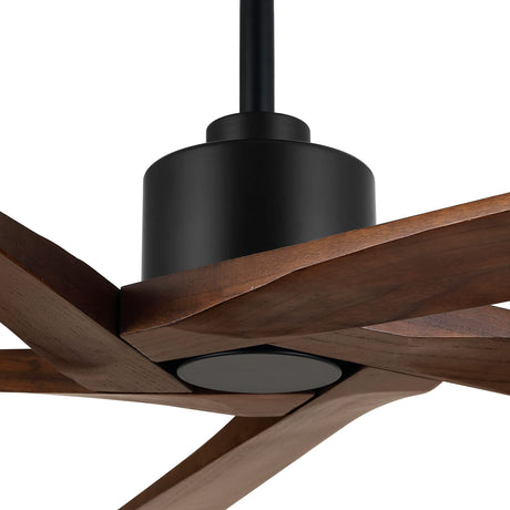 WINGBO 54 Inch DC Ceiling Fan without Lights, 5 Reversible Carved Solid Wood Blades, 6-Speed Noiseless DC Motor, Ceiling Fan No Light with Remote, Matte Black Finish with Walnut Blades, ETL Listed WINGBO