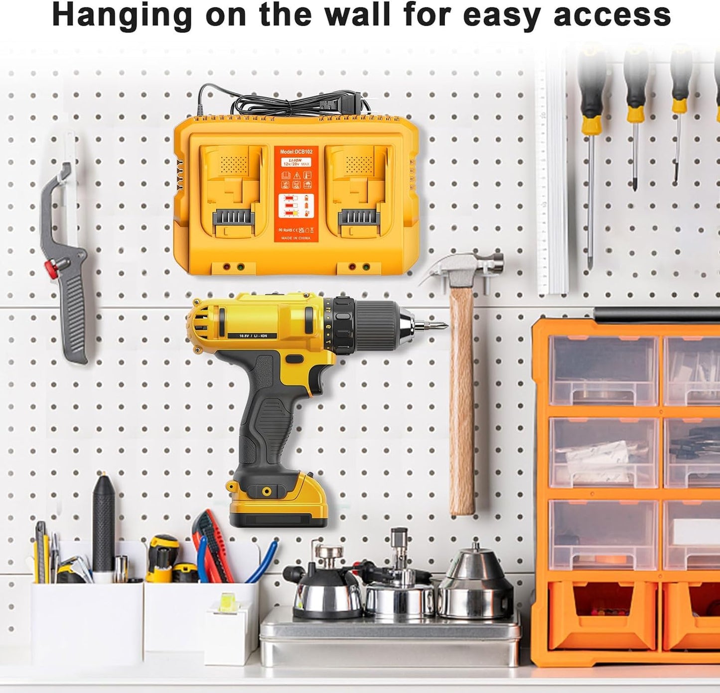 DCB102 Battery Charger Station for Dewalt Battery,Simultaneous Charging for 12V and 20V Max Battery, Compatible with DCB124 DCB126 DCB200 DCB205 Yellow - WoodArtSupply