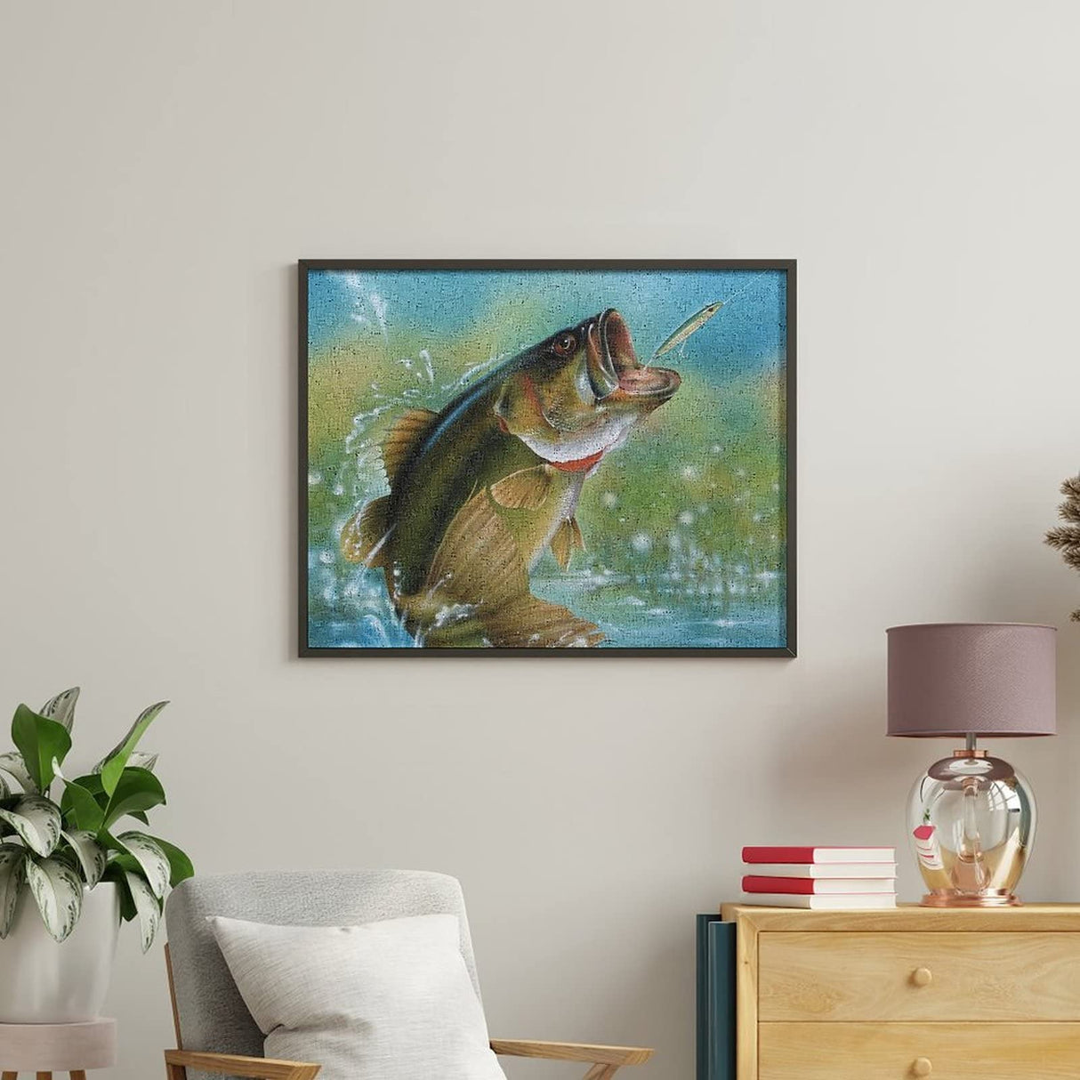 Bass Fishing Paint by Numbers for Adults Beginner DIY Painting Kits Wall Art for Home Office Decor WoodArtSupply