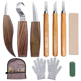 10Pcs Wood Carving Knife Set Beginner Kit, Convenient Tools Set Cut Resistant Gloves Spoon Carving Hook Knife, Wood Carving Whittling Knife, Chip Carving Detail Knife Sandpaper for Woodworking Rvetol