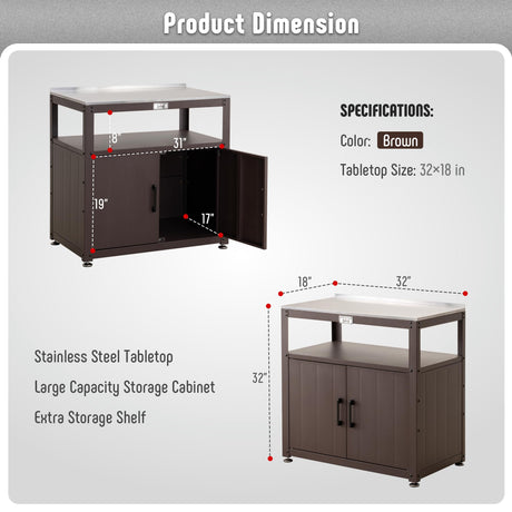 Feasto Garden Potting Bench with Storage Cabinet,Outdoor Gardening Table & Work Bench for Plants, Horticulture,Outdoor Workstation with Stainless Steel Tabletop,Outdoor Work Table Feasto