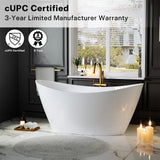 Empava Freestanding Bathtub, Flatbottom Acrylic Soaking Tub, Contemporary Stand Alone Design with Brushed Nickel Drain & Overflow, Glossy White, cUPC Certified, 59 Inch Empava