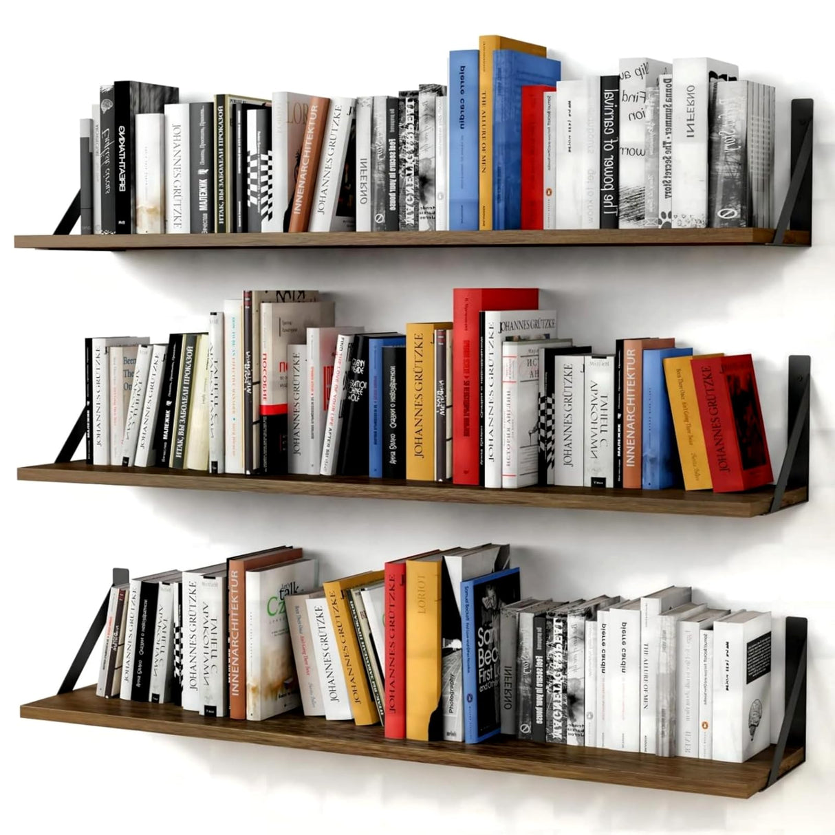 Forbena Floating Book Shelves for Wall Set of 3, 36 Inches Long Wall Bookshelf for Bedroom, Large Wood Heavy Duty Hanging Bookshelves for Books, Living Room Decor, Closet Storage (Rustic Brown) Forbena
