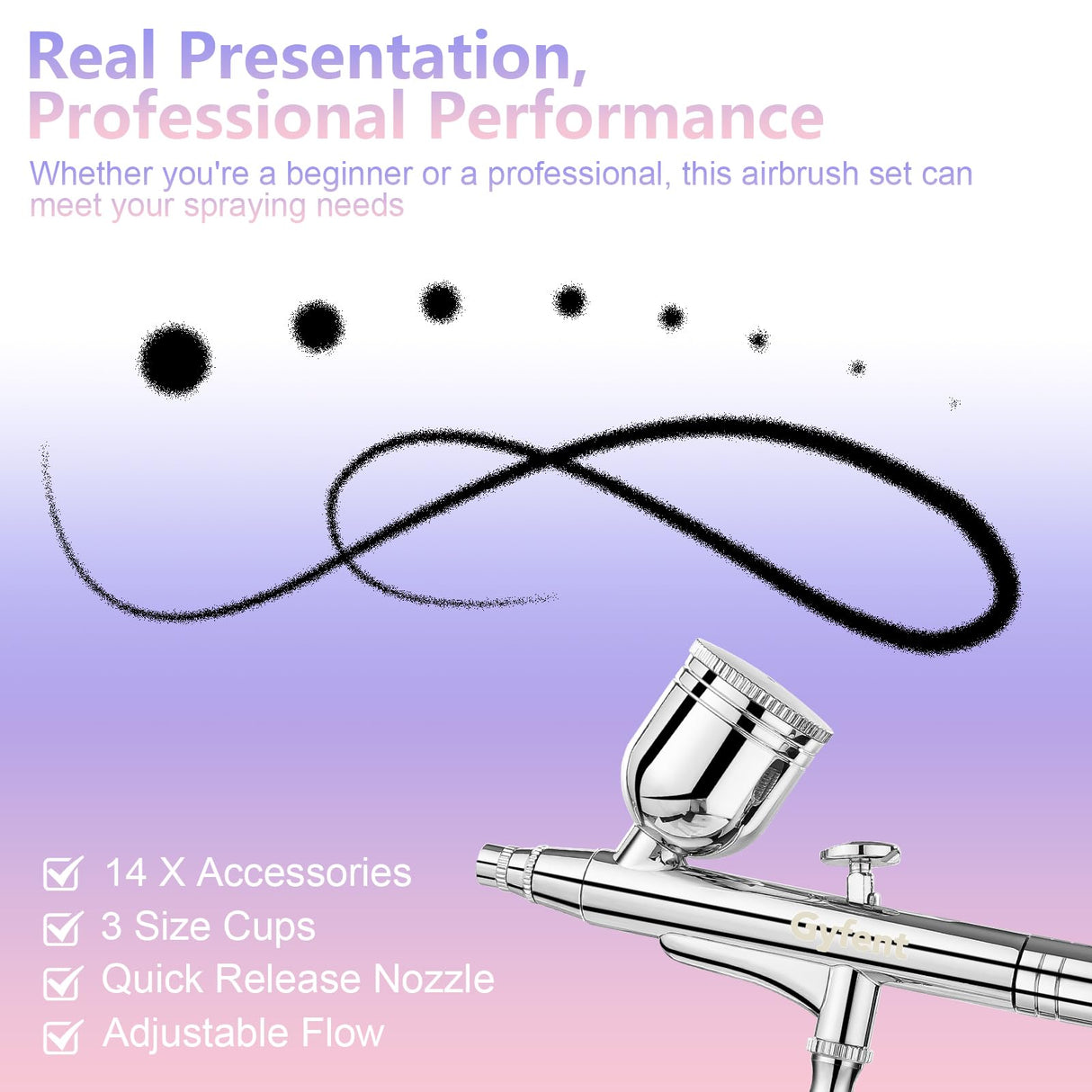 Gyfent Airbrush Kit, Airbrush Gun with 4 Quick-Release Nozzle Sets(0.2/0.3/0.5/0.8mm) Dual-Action Gravity Feed Air Brush with 1/4oz Fluid Cup & 20/40ml Resin Cup for Nail Art Painting Makeup Cake Gyfent