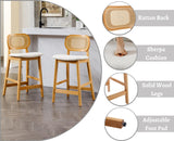 EALSON Counter Height Bar Stools Set of 2 Rattan Back Farmhouse Barstools Mid Century Modern Wood Bar Chairs Comfortable Sherpa Upholstered Kitchen Island Chairs for Pub/Breakfast Bar, Beige EALSON