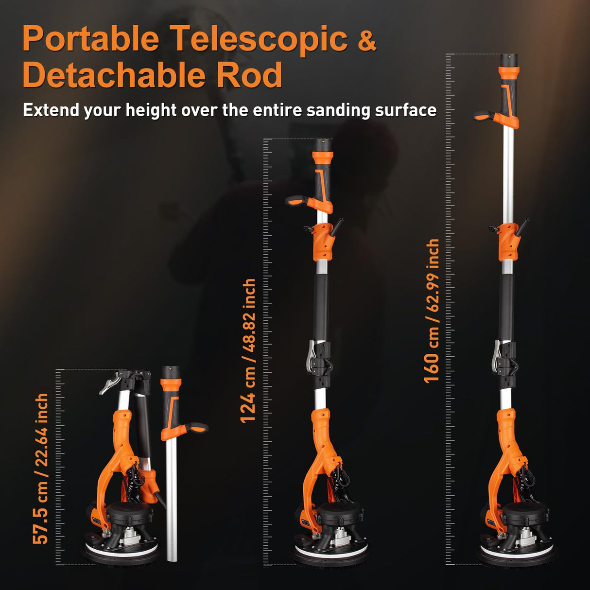 Drywall Sander, 1000W Popcorn Ceiling Removal Tool, Automatic Drywall Sander with Vacuum Dust Collection, LED Light, 6 Variable Speed 800-2200RPM,15Pcs Sanding Discs, Foldable & Extendable Handle Protmex