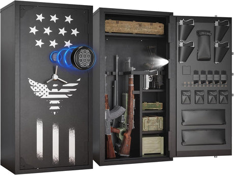 Large Rifle Safe, 30-40 Gun Safe for Rifle and Shotgun/Rifle Pistol Rack/Storage Pocket/Removable Shelf/Silent Mode/External Battery/LED/Key,180° Open Door Panel Organizer Unassembled Gun Safe TTSITG