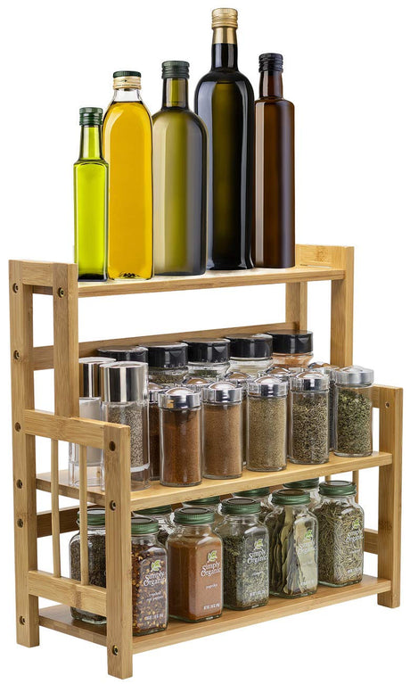 Sorbus Kitchen Countertop Organizer Bamboo Wooden Counter Storage Shelf Rack for Spice, Soap, Skin Care, Makeup Display Stand, Bathroom Shelves, Vanity, Office (3-Tier) Sorbus