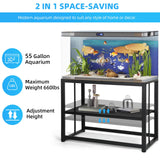 VOWNER 55-75 Gallon Fish Tank Stand - Metal Aquarium Stand, 48.4" x 14.9" x 29.5" Heavy Duty Reptile Tank Stand, Adjustable 2-Tier Fish Tank Rack Shelf for Home Office, Tank not Included, Black VOWNER