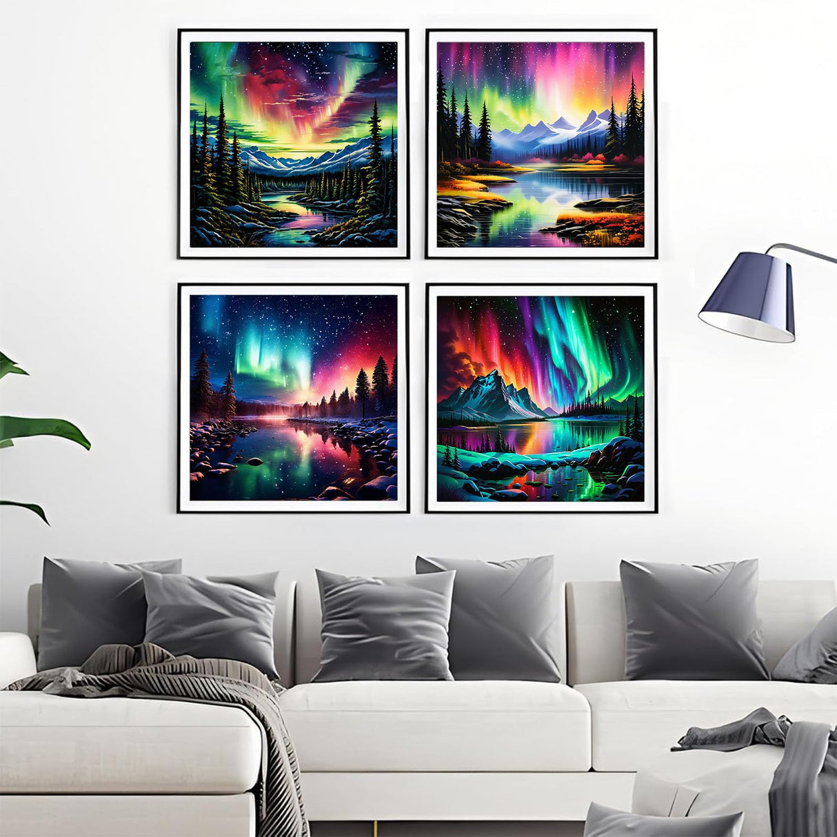 OFRKE 4 Pack Aurora Diamond Painting Kits for Adults Beginner,5D Diamond Art Painting,DIY Full Drill Crystal Rhinestone Arts and Crafts,Gem Art Aurora Painting with Diamond Home Wall Decor 12x12in OFRKE