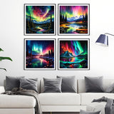 OFRKE 4 Pack Aurora Diamond Painting Kits for Adults Beginner,5D Diamond Art Painting,DIY Full Drill Crystal Rhinestone Arts and Crafts,Gem Art Aurora Painting with Diamond Home Wall Decor 12x12in OFRKE