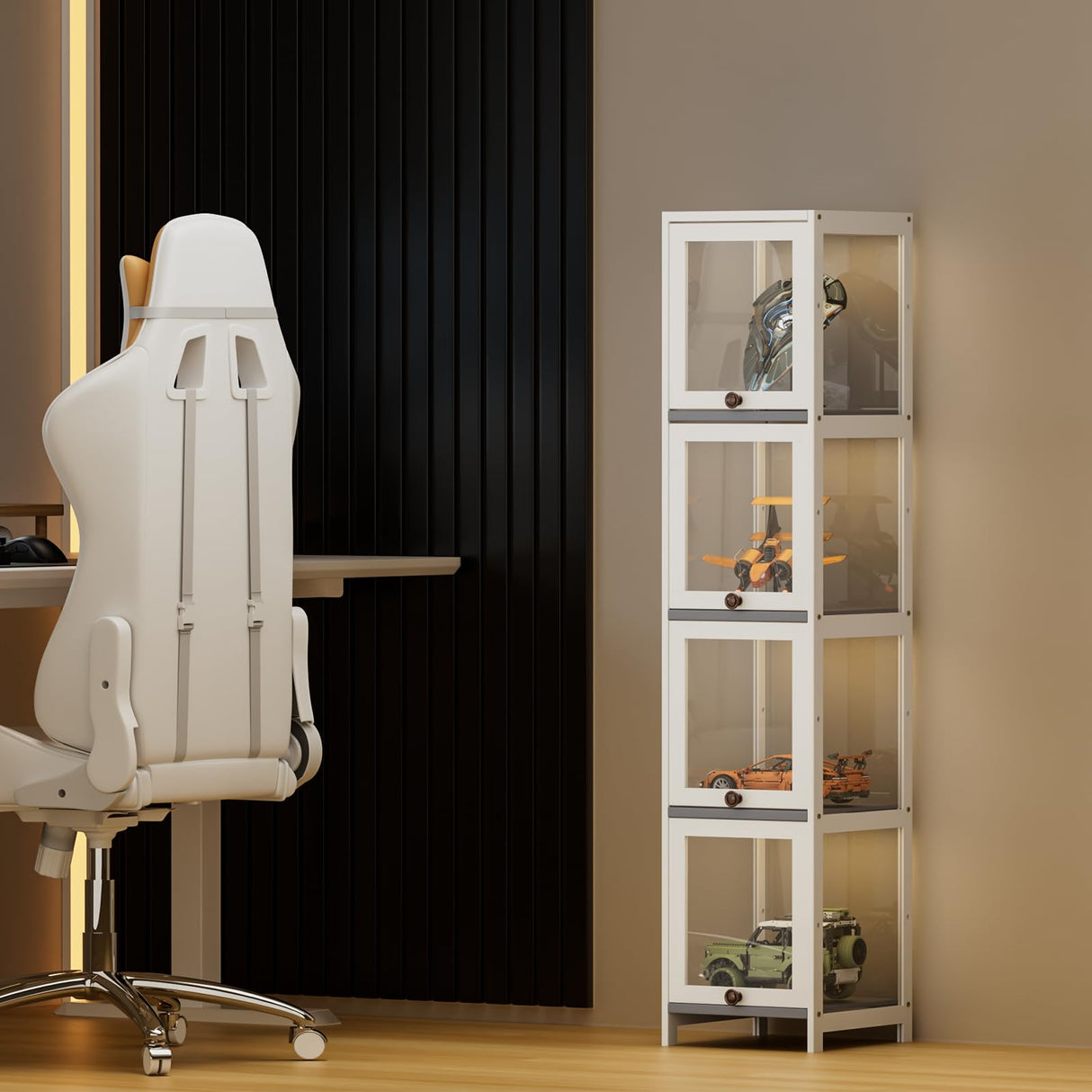 MoNiBloom 60" Tall Slim Narrow Clear Display Cabinet with Acrylic Door Curio Cabinet Display Case Corner Shelves Collection Display Case, White MoNiBloom