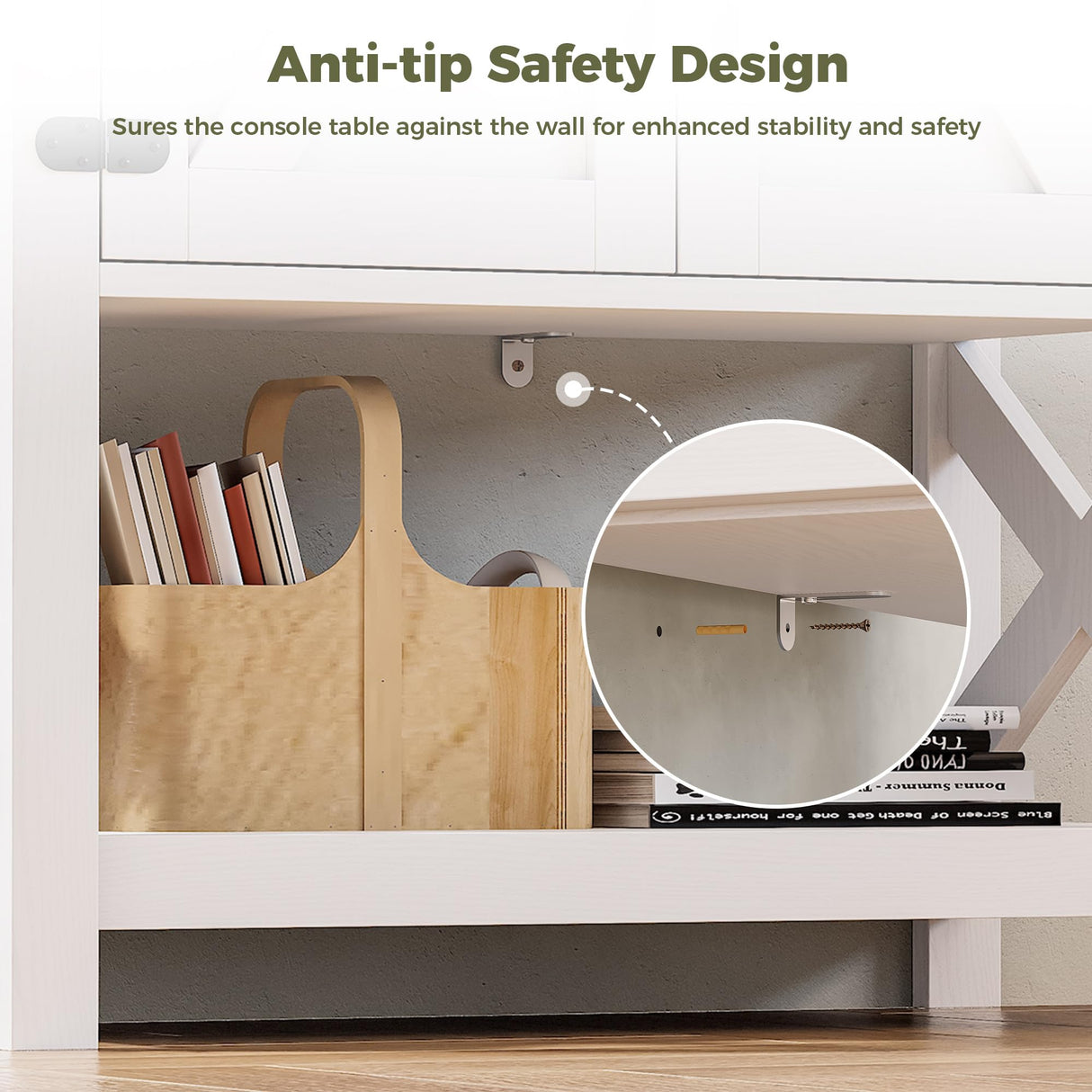 IRONCK Farmhouse Entryway Table Console Table with Power Outlet, Coffee Bar Cabinet, Sofa Table with Cabinet and Storage Shelf, for Hallway, Kitchen, Foyer, Living Room, White IRONCK