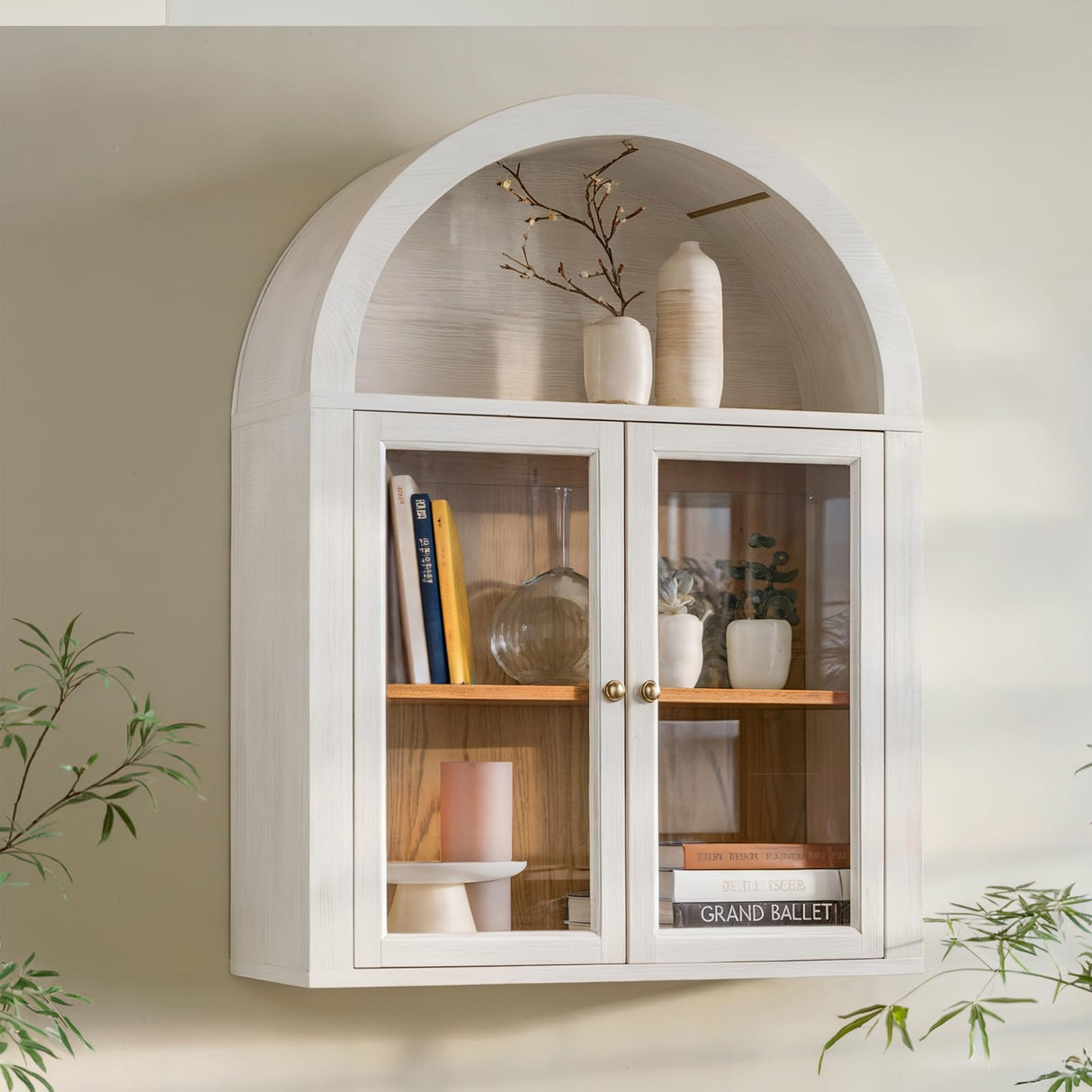 Furnaza Arched Wall Mounted Medicine Cabinets with Tempered Glass Doors,Bathroom Cabinet with Adjustable Shelf for Kitchen,Living Room Furnaza