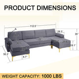 UPHYB 114” U-Shaped Sectional Sofa Couch,Corduroy Convertible 4 Seater Sofa Set with Chaise Lounge,Ottoman and Detachable Phone Holder,Comfy L Couch for Living Room,Bed Room and Apartment(Grey) UPHYB