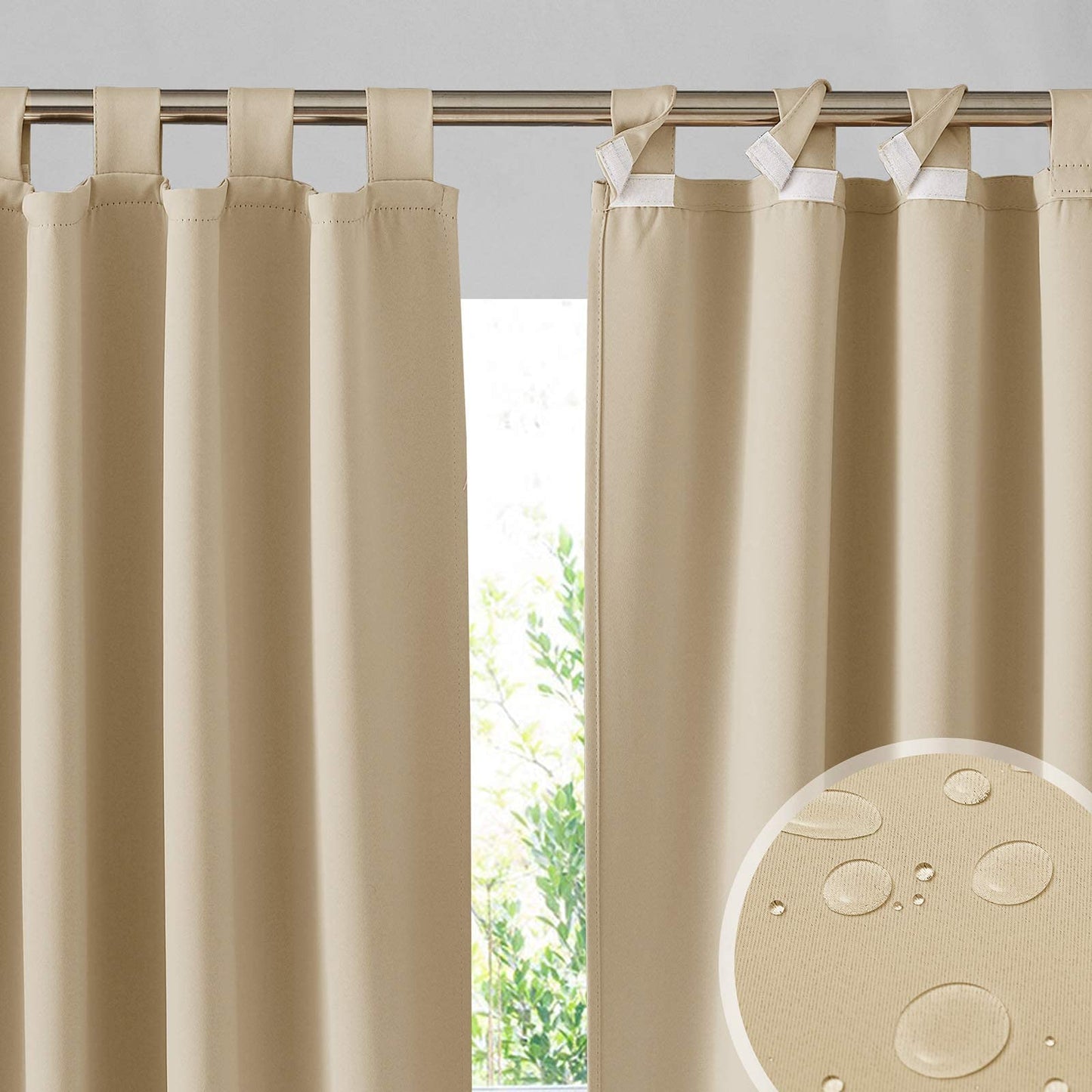 RYB HOME Patio Curtains Outdoor 2 Panels - Detachable Top Waterproof Outdoor Blackout Curtains Drapes for Porch Pergola Gezebo Cabana Sun Room Deck, W 52 x L 84 inch Long, Beige - WoodArtSupply