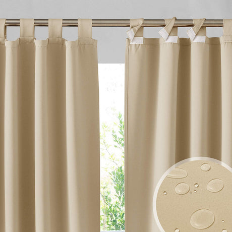 RYB HOME Patio Curtains Outdoor 2 Panels - Detachable Top Waterproof Outdoor Blackout Curtains Drapes for Porch Pergola Gezebo Cabana Sun Room Deck, W 52 x L 84 inch Long, Beige RYB HOME