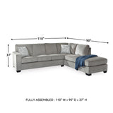 Signature Design by Ashley Altari Urban Right-Arm Facing 2-Piece Sleeper Sectional with Chaise, Loose Seat Cushions, 2 Throw Pillows and Bi-Fold Memory Foam Mattress, Full, Light Gray Signature Design by Ashley