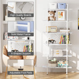 Azheruol Bookshelf 6 Tiers White Wooden Storage Shelf,Modern Open Display Storage Bookcase Book Organizer,Metal Bookshelf Standing Storage Shelf Tall Shelving Units for Home Office Study Azheruol