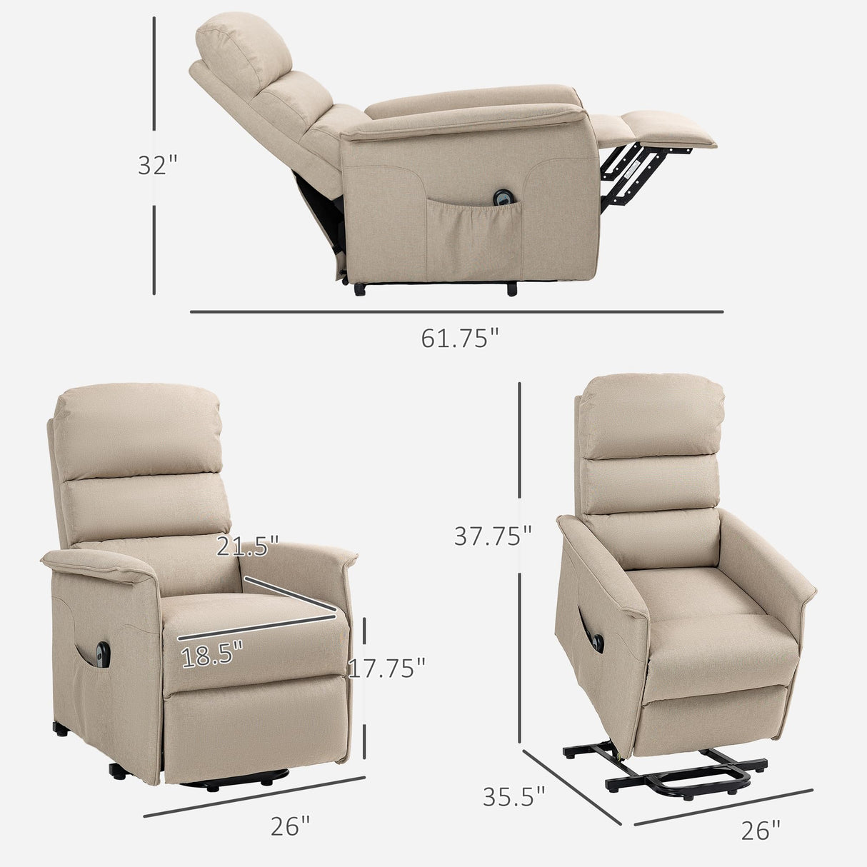 HOMCOM Power Lift Recliner Chair for Elderly, Easy Assembly, Fabric Lift Chair for Adults, Recliner Sofa with Remote Control, Side Pockets for Living Room, Beige HOMCOM