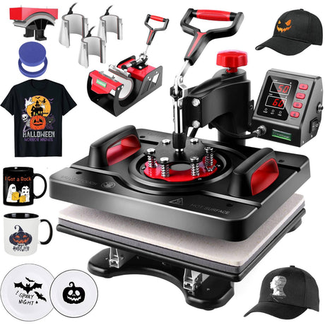 WHUBEFY Heat Press, 15x12 Inch 8 in 1 Shirt Press Multifunction Combo 360° Swing Away Digital Printing Heat Transfer Sublimation Machine Vinyl Heat Press Machine for T Shirts, Cap, Mug, Plate, DIY Whubefy